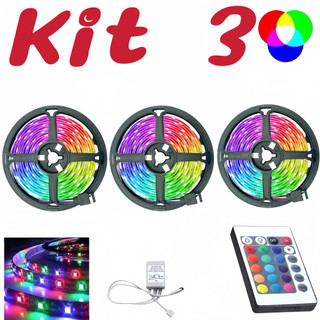 Kit 3 Fita Led Rgb 3528 Rolo 5m Com Controle Economica  jorge