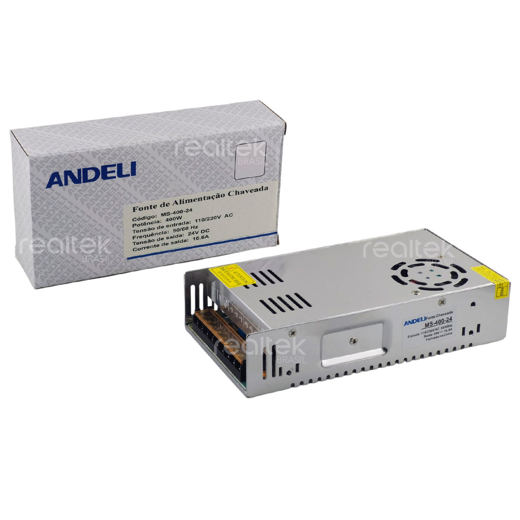 Fonte Chaveada Andeli 24V 16.6A 400w Bi-volt - MS-400-24