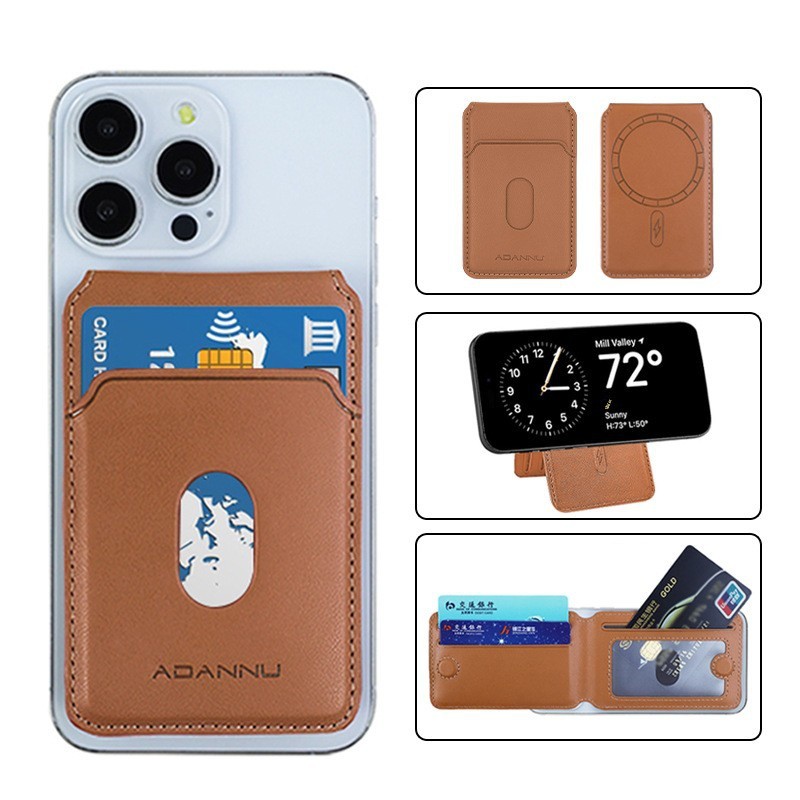 Suporte de cartão magnético para celular, adequado para iPhone, couro ultrafino, Magsafe, suporte para cartão de celular
