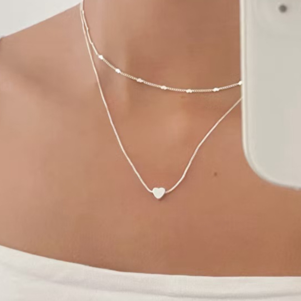 KIT 2 Choker Colar com detalhe de coração + Colar minimalista mini coração sólido banhado à prata 925 a ouro 18K em Oferta na Shopee