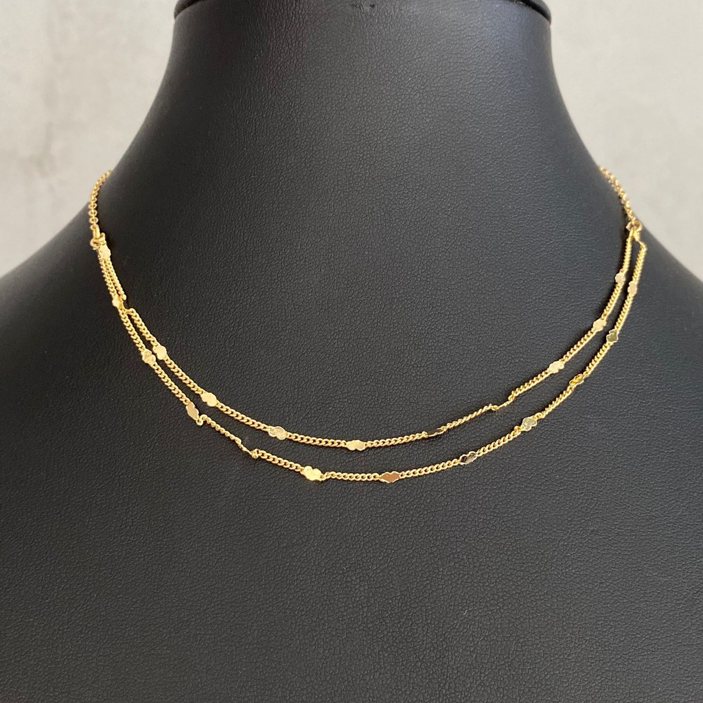 Colar Choker Dourado Duplo Coraçãozinho MOD4100