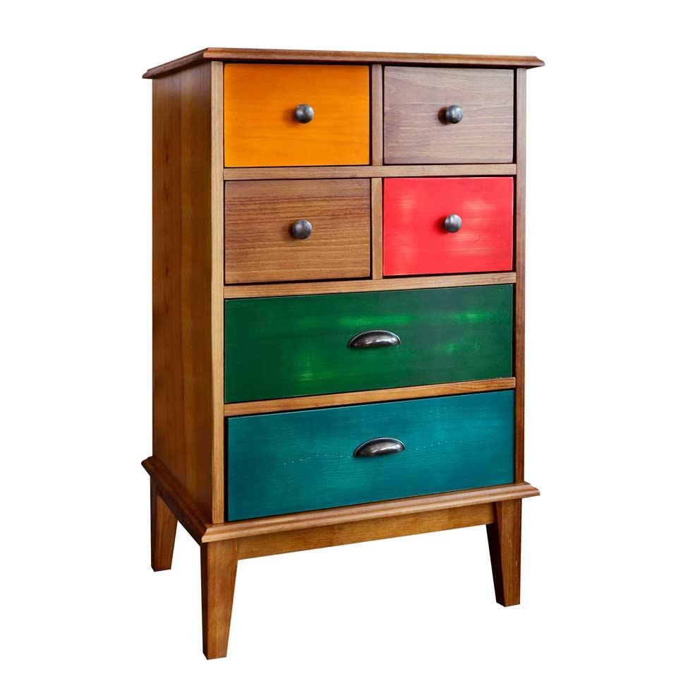 Cômoda Colors 6 GV Castanho e Colorido - Home & Living