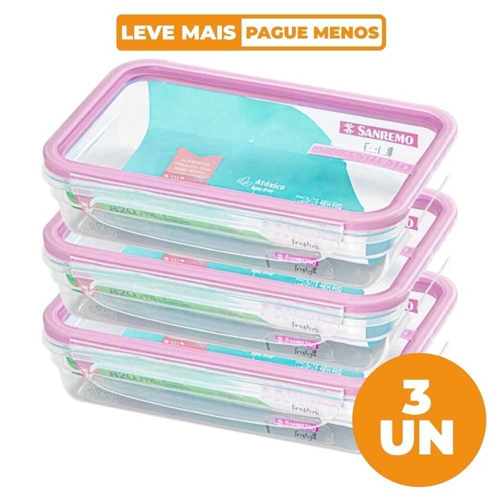 Kit 3 Potes Plásticos com Travas Herméticos Açaí 820ml Freshy Sanremo em Oferta na Shopee