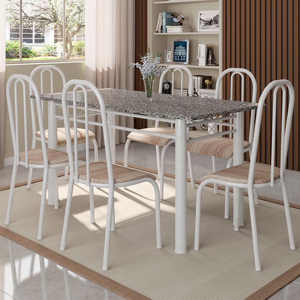 Conjunto de Mesa Granada com 6 Cadeiras Madri Branco e Natural Bege em Oferta na Shopee