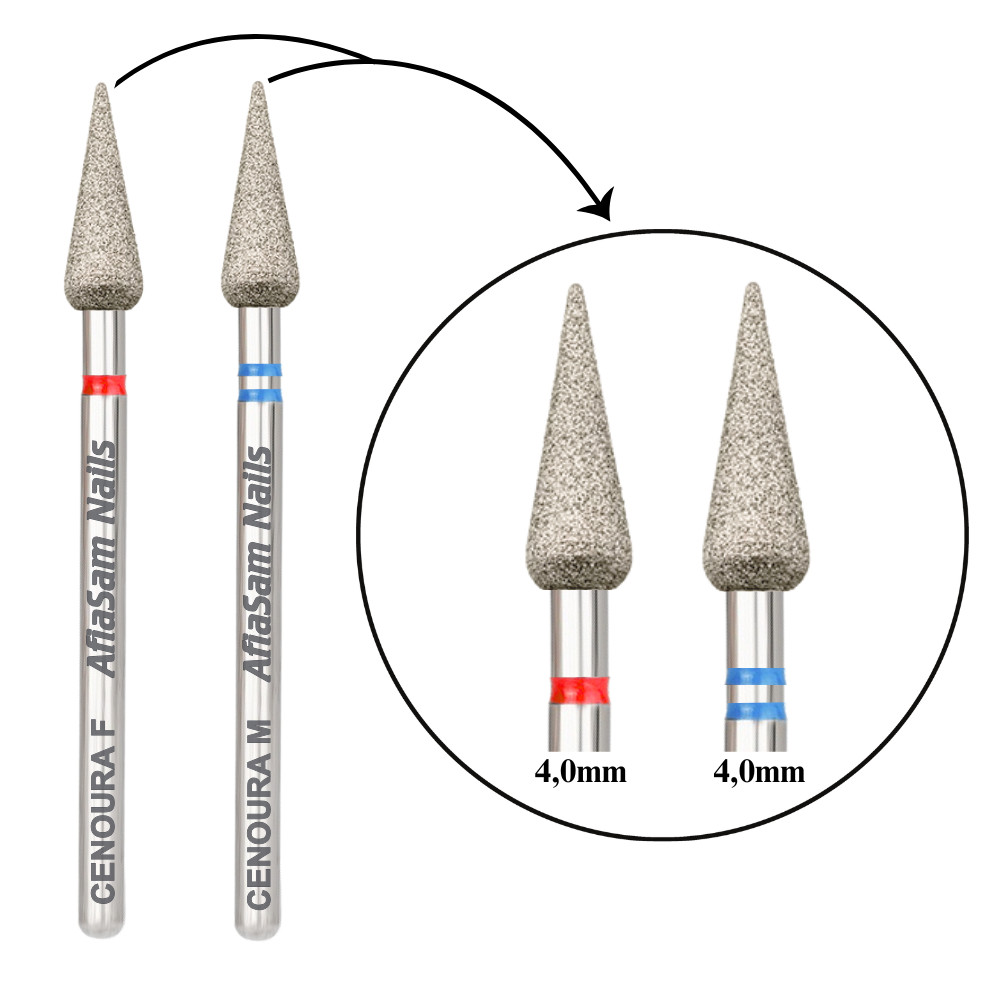Broca Diamantada Cenoura Vermelha 4,0mm + Cenoura Azul 4,0mm Unhas Alongamento