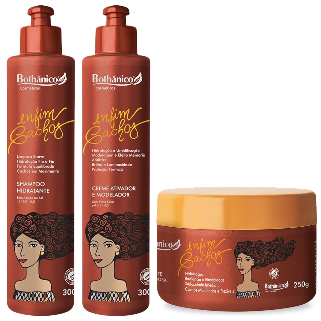 Kit Enfim Cachos Shampoo + Creme Ativador e Modelador 300ml + Máscara 250g Bothanico