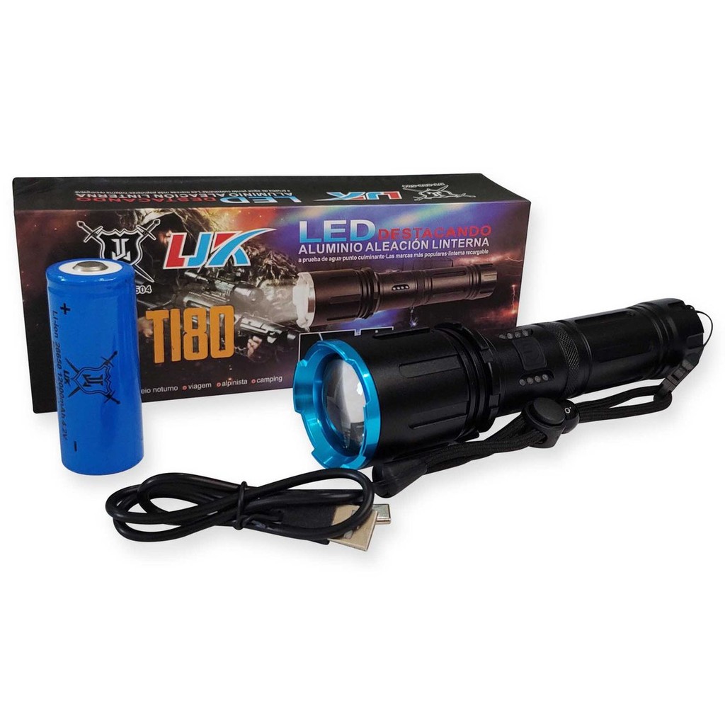 Lanterna De Mão Led T12 T180 C/ Bateria Recarregável 26650 visor de carga e led  super potente longo alcance