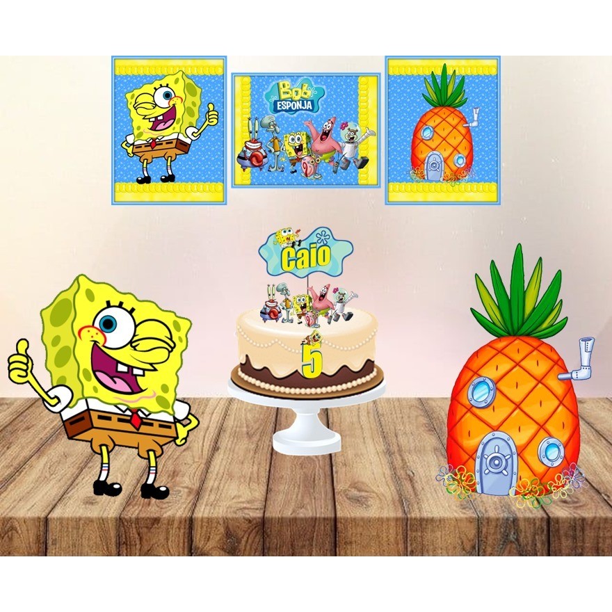 KIT FESTA SÓ UM BOLINHO TEMA BOB ESPONJA - ANIVERSÁRIO, MESVERSÁRIO, DECORAÇÃO, KIT ANIVERSÁRIO, KIT DECORAÇÃO