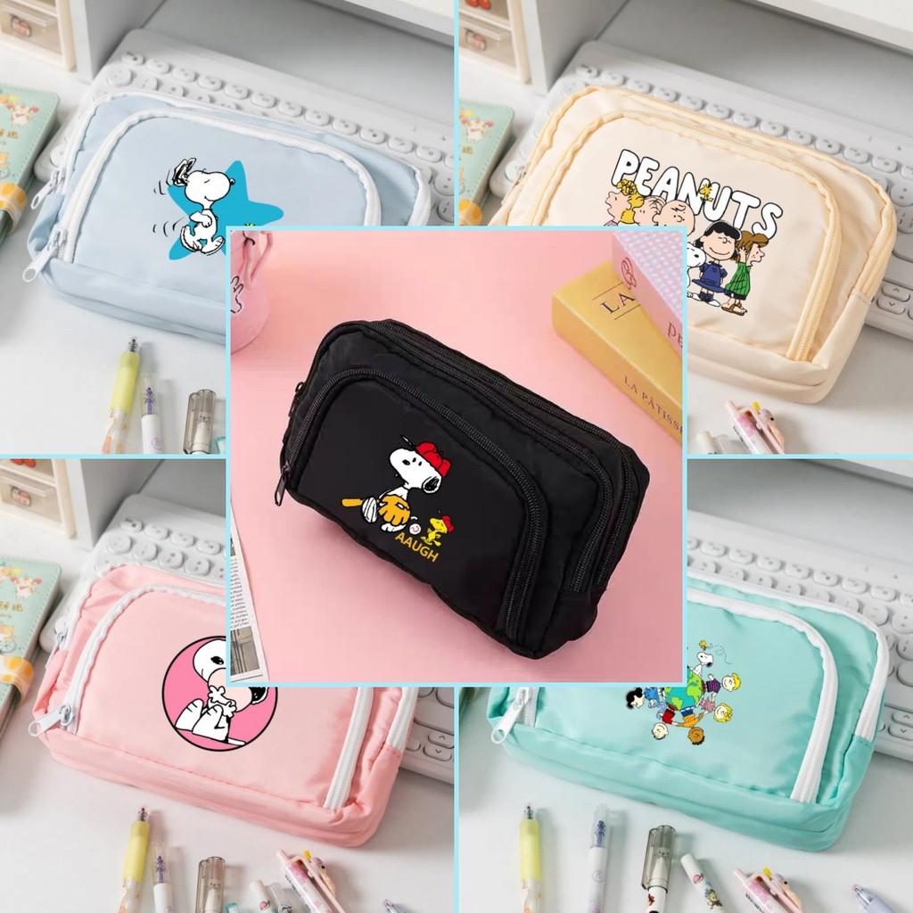Snoopy Nova Bolsa De Papelaria De Grande Capacidade Para Meninas E Meninos , Armazenamento Lona Japonesa Com Zíper De Tr em Oferta na Shopee