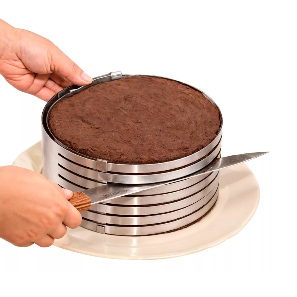 Molde P/ Bolo Ajustável Aço Inox Extensível Fatiador Camadas
