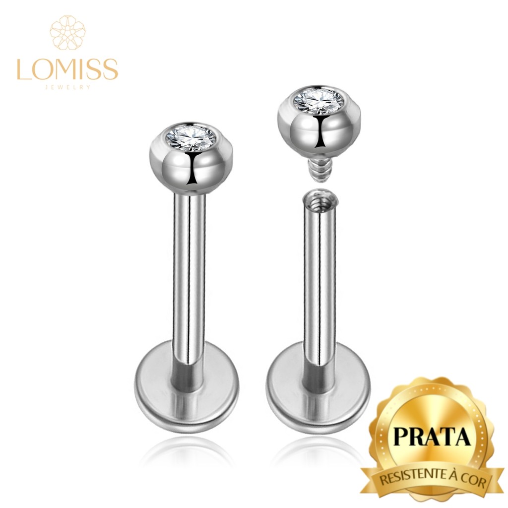 LOMISS Piercing Labret Ponto De Luz Prata 925 Zircônia Helix Tragus Conch Nariz Boca em Oferta na Shopee