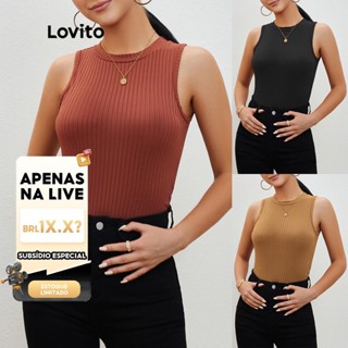 (LIVE STREAM SALE) Lovito Regata Básica Sem Manga Liso Sem Mangas L20D173 (Marrom Ferrugem/Caqui/Preto) em Oferta na Shopee