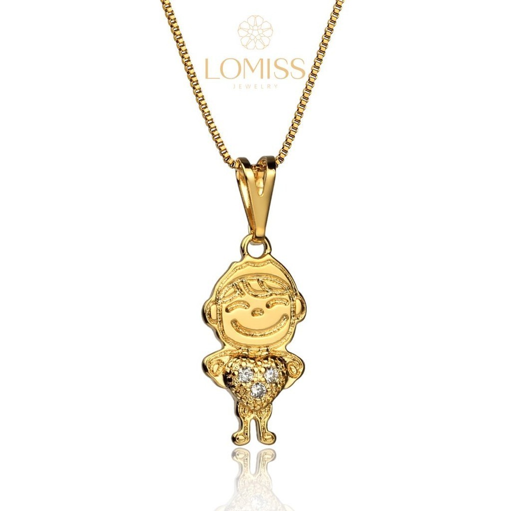 Colar masculino de zircônia 18kBoy com pingente de ouro e formato de coração, colar banhado a ouro