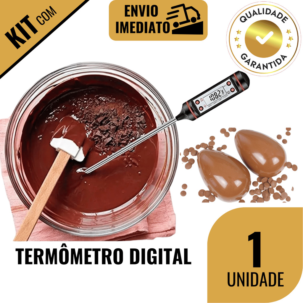 Termômetro de Cozinha 23cm Digital Espeto para Chocolate Fritura Carne Bebidas Mede de -50ºC a 300ºC