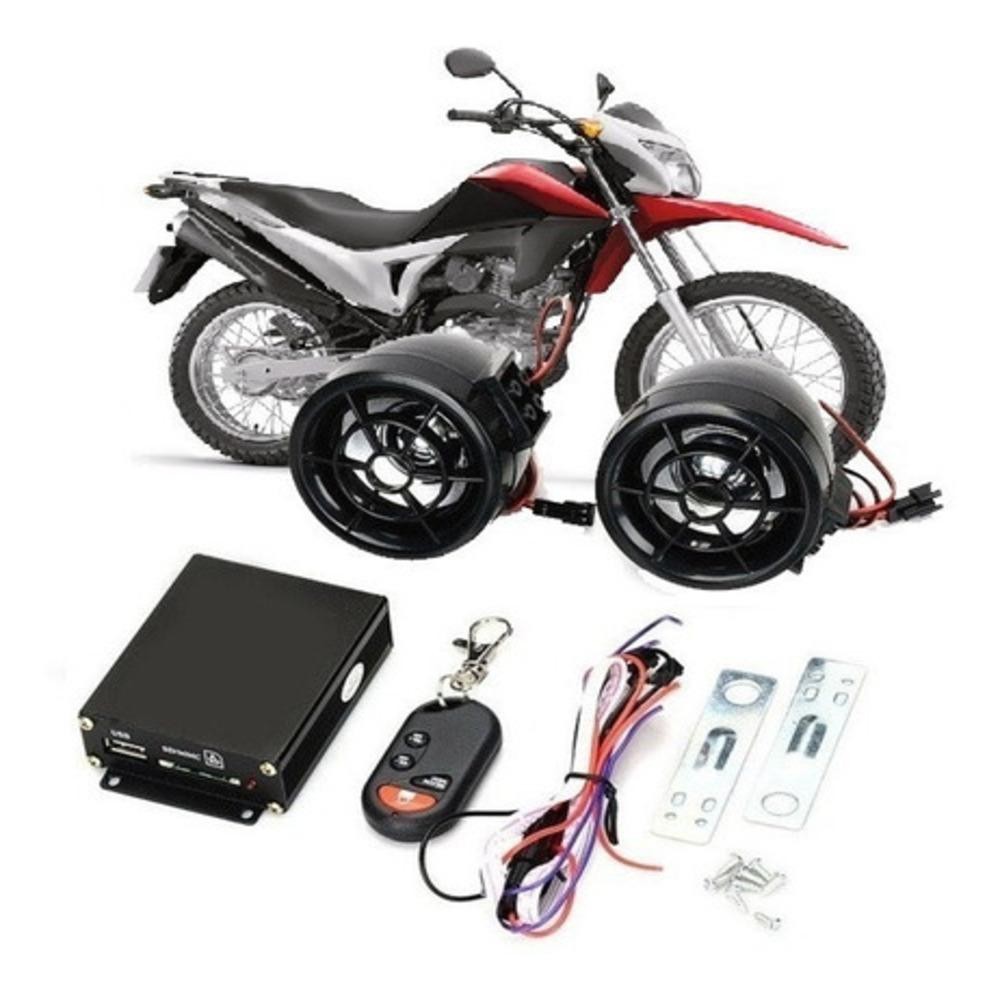 Kit Alarme Moto Bluetooth Anti Furto Trava Caixa Som Controle Remoto Mp3 Radio Fm Usb
