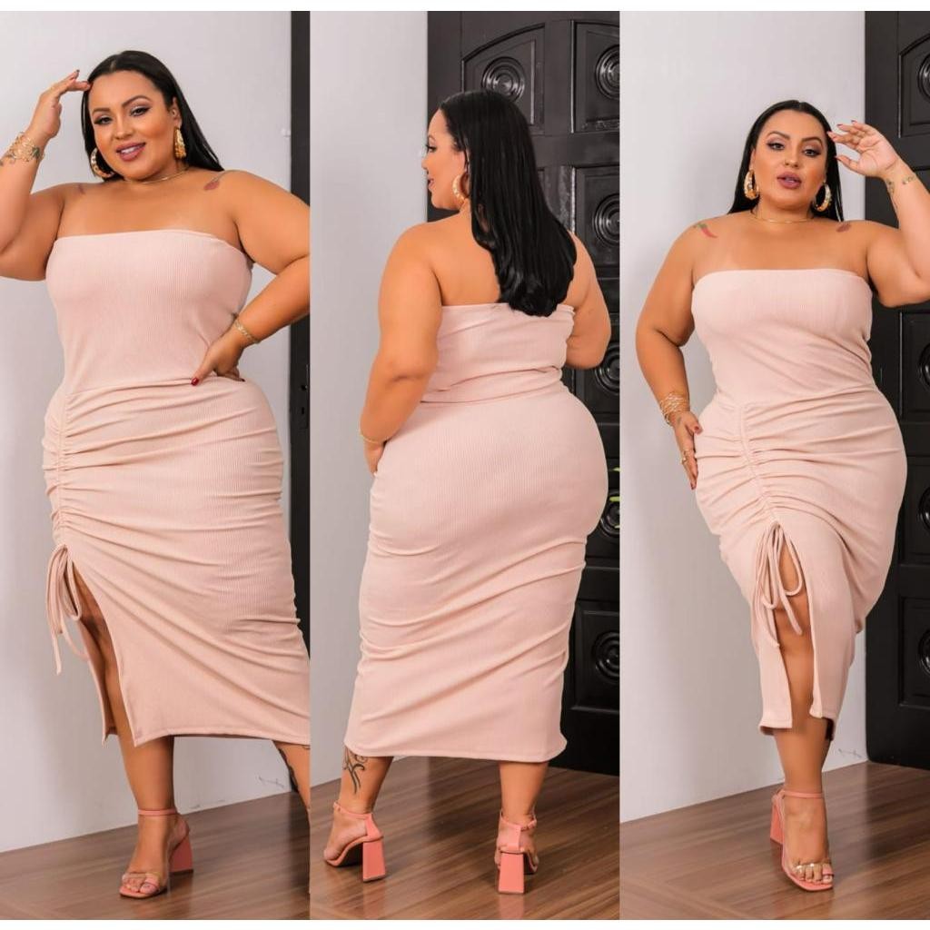Vestido Plus Size Tomara que caia Tecido Anaruga