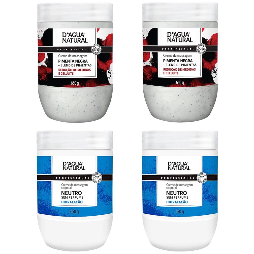 Kit Dagua Natural 2x Creme Massagem Neutro 650g + 2x Creme Massagem Pimenta Negra 650g