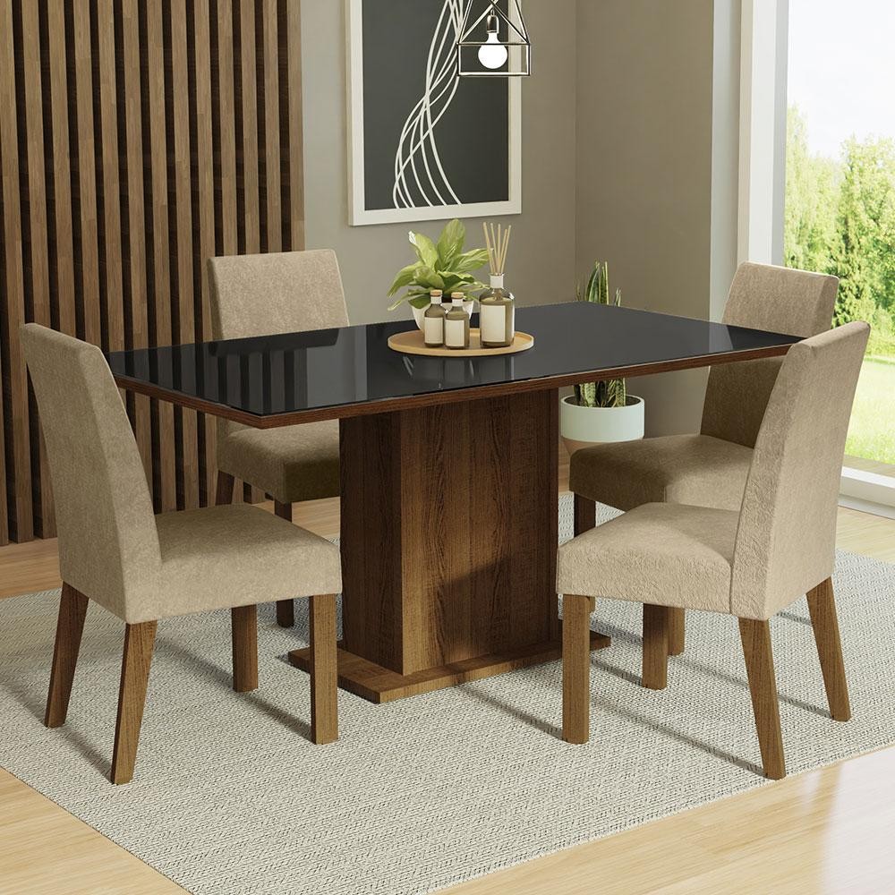 Conjunto Sala de Jantar Mesa Tampo de Vidro 4 Cadeiras Imperial Avril Madesa