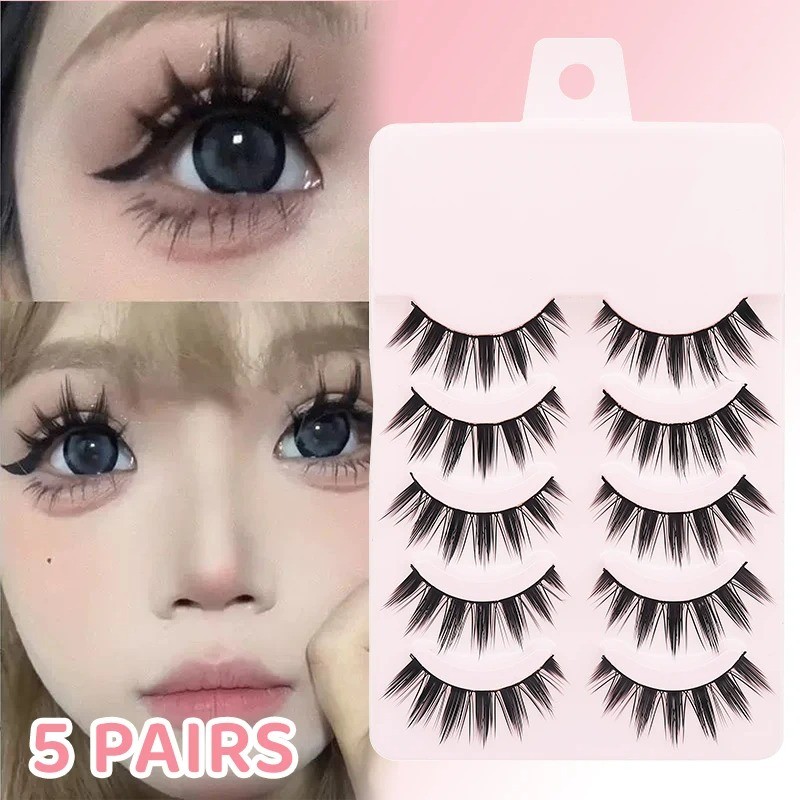 5 Pares Manga Cílios Olhos Macios Naturais Longos Postiços Anime Tira Fina Maquiagem