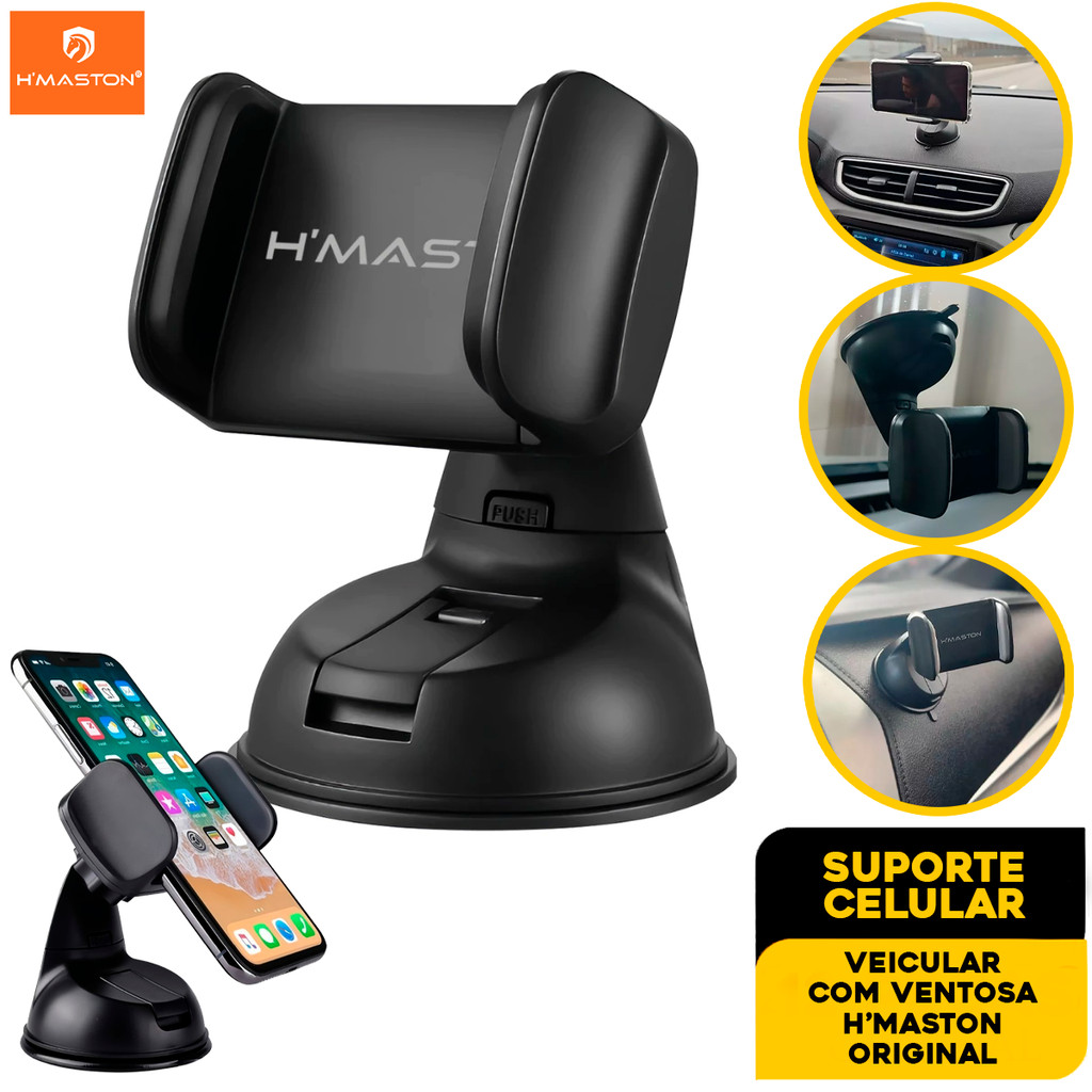 H'Maston CJ-10 Suporte Celular Veicular Carro Trava Ventosa Painel Vidro