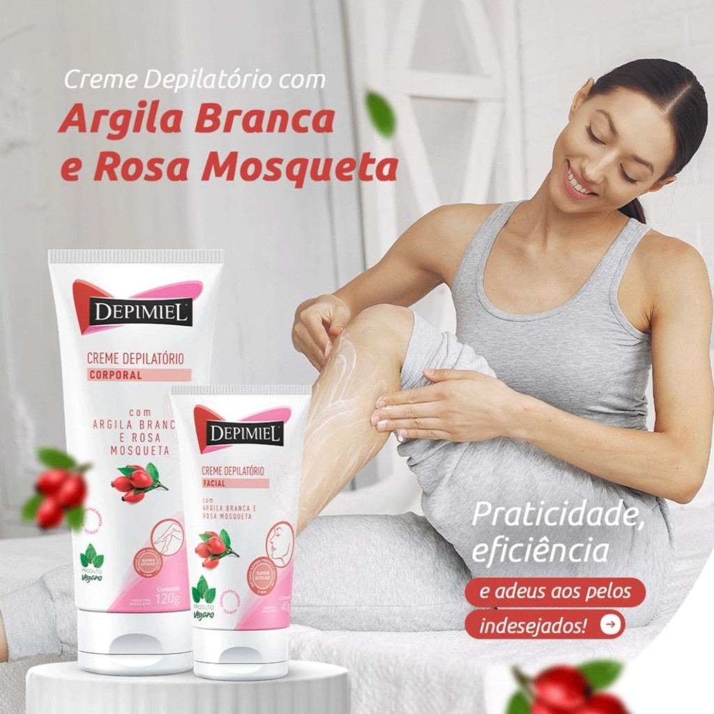 Detalhes do Creme Depilatório Argila Branca Rosa Mosqueta Depimiel 120g