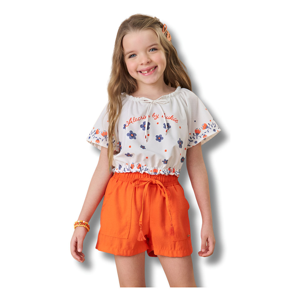 Conjunto Infantil Menina Kukie Blusa Boxy Short Alfaiataria