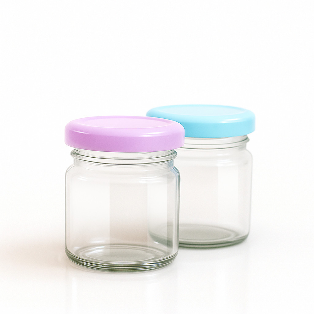 Kit c/50 Potes de Vidro Azul e Rosa Geleinha 40 ml Chá Revelação Nascimento Bebê, Festa Infantil