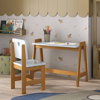 Conjunto Mesa Escrivaninha + 1 Cadeira Infantil Sofia Azul/ Mel Madeira Maciça e MDF  Azul em Oferta na Shopee