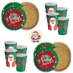 Kit Festa NATAL 16 Pratos + 16 Copos Descartável 200 Ml Papel - FESTCOLOR (CHOCO)