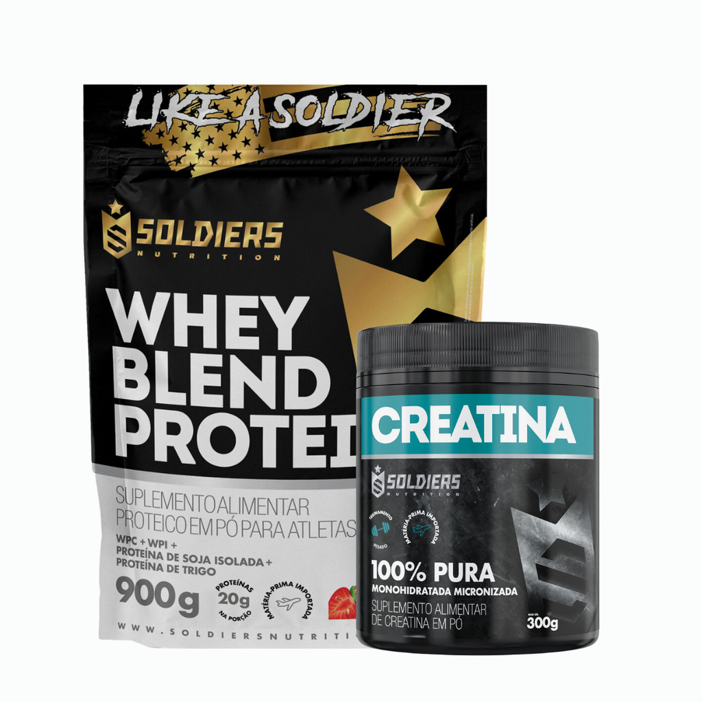 Kit: Whey Blend Protein Concentrado e Isolado 900g + Creatina 300g Soldiers Nutrition Força Performance em Oferta na Shopee