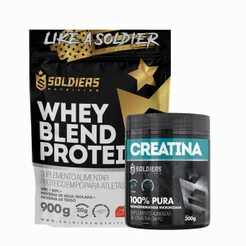 Kit Whey Blend Protein Concentrado e Isolado 900g + Creatina Monohidratada 300g 100% Pura - Soldiers Nutrition