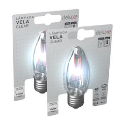 Kit 2 Lampadas Led Vela Filamento Clear 4w 6500k Branco Frio E27 110v/220v Deluxe By Avant
