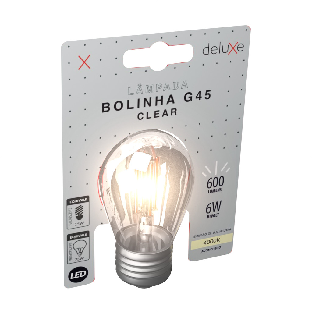 Lampada Led Bolinha G45 Clear 6w 600lm 4000K E27 Deluxe - Home & Living