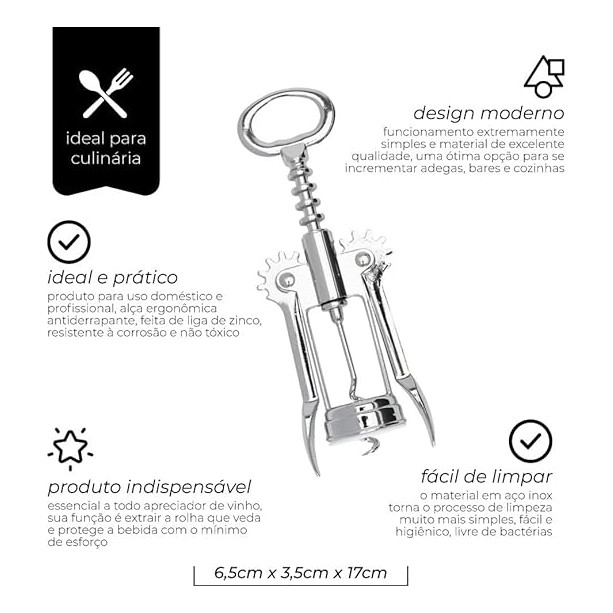 Abridor De Garrafa De Vinho Saca Rolhas De Inox Com Alavanca