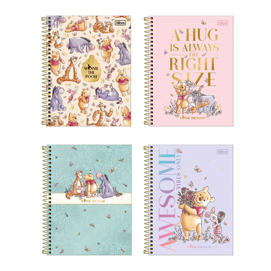 Caderno colegial capa dura 10x1 160 folhas Pooh Tilibra