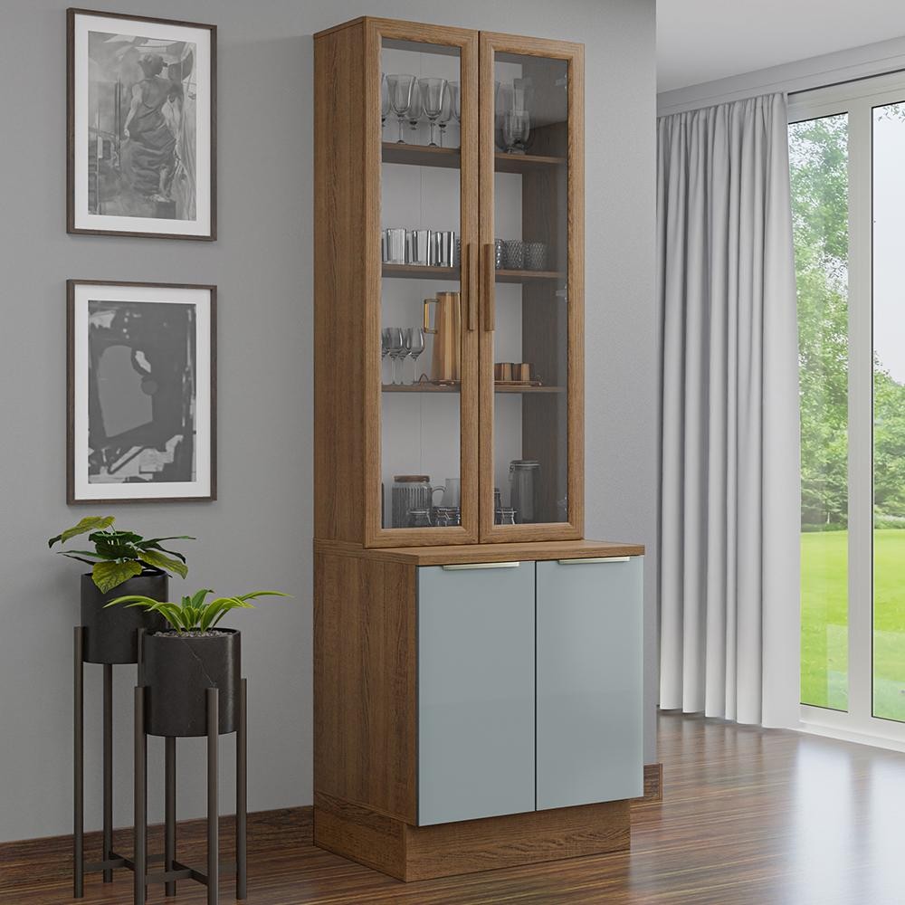 Kit Balcão + Cristaleira 70cm Rustic/Cinza Lux Madesa 01 em Oferta na Shopee