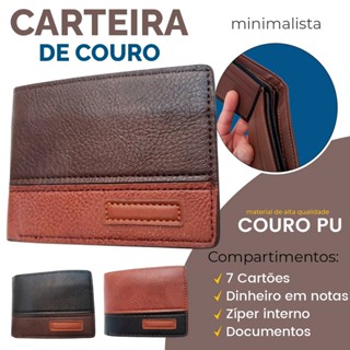 Carteira de Couro PU Masculina Minimalista Porta Cartões Tradicional Alta Qualidade em Oferta na Shopee