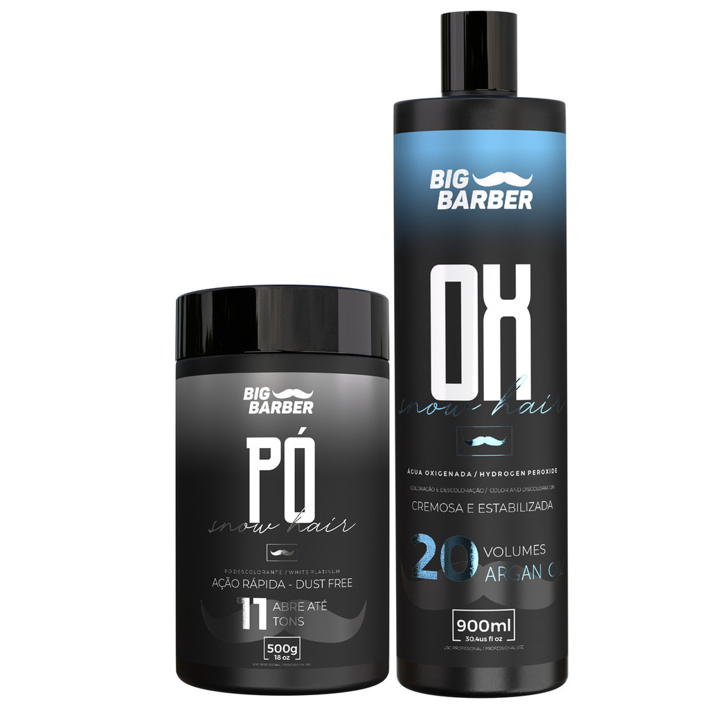 Kit Pó Descolorante Big Barber 500g + Água Oxigenada 900ml Volume 20 em Oferta na Shopee