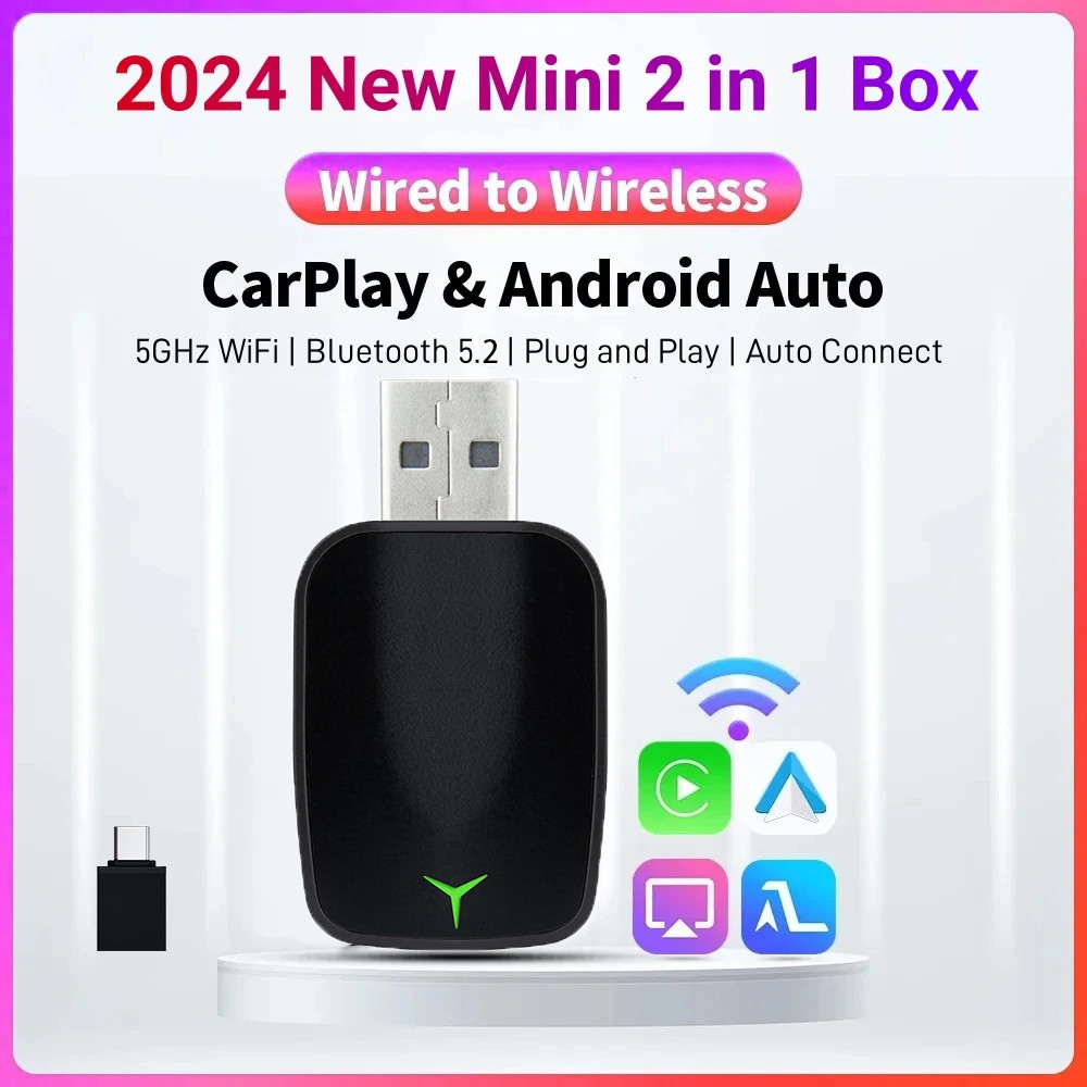 2-Em-1 Sem Fio CarPlay Android Adaptador De Carro Acessórios Do Gadgets Caixa Inteligente ...