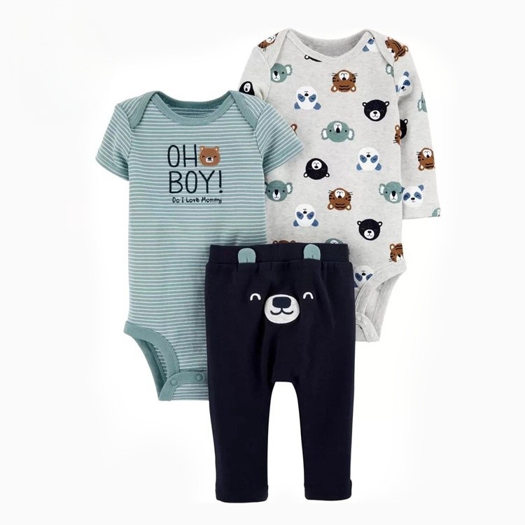 Lucky baby/kit 3 pcs body manga curta ê longa bebê menino ê algodão calça/menino roupa beb...