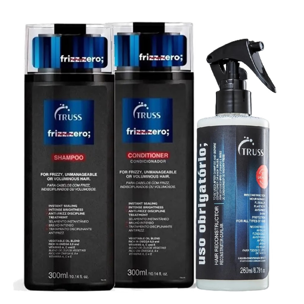 Kit Truss Frizz Zero - Shampoo 300ml + Condicionador 300ml + Uso Obrigatório Spray 260ml