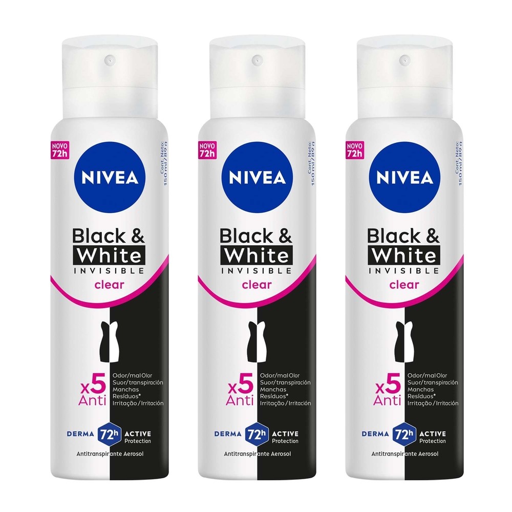 Kit 3 un Desod Aero Nívea Feminino B&W 150ml