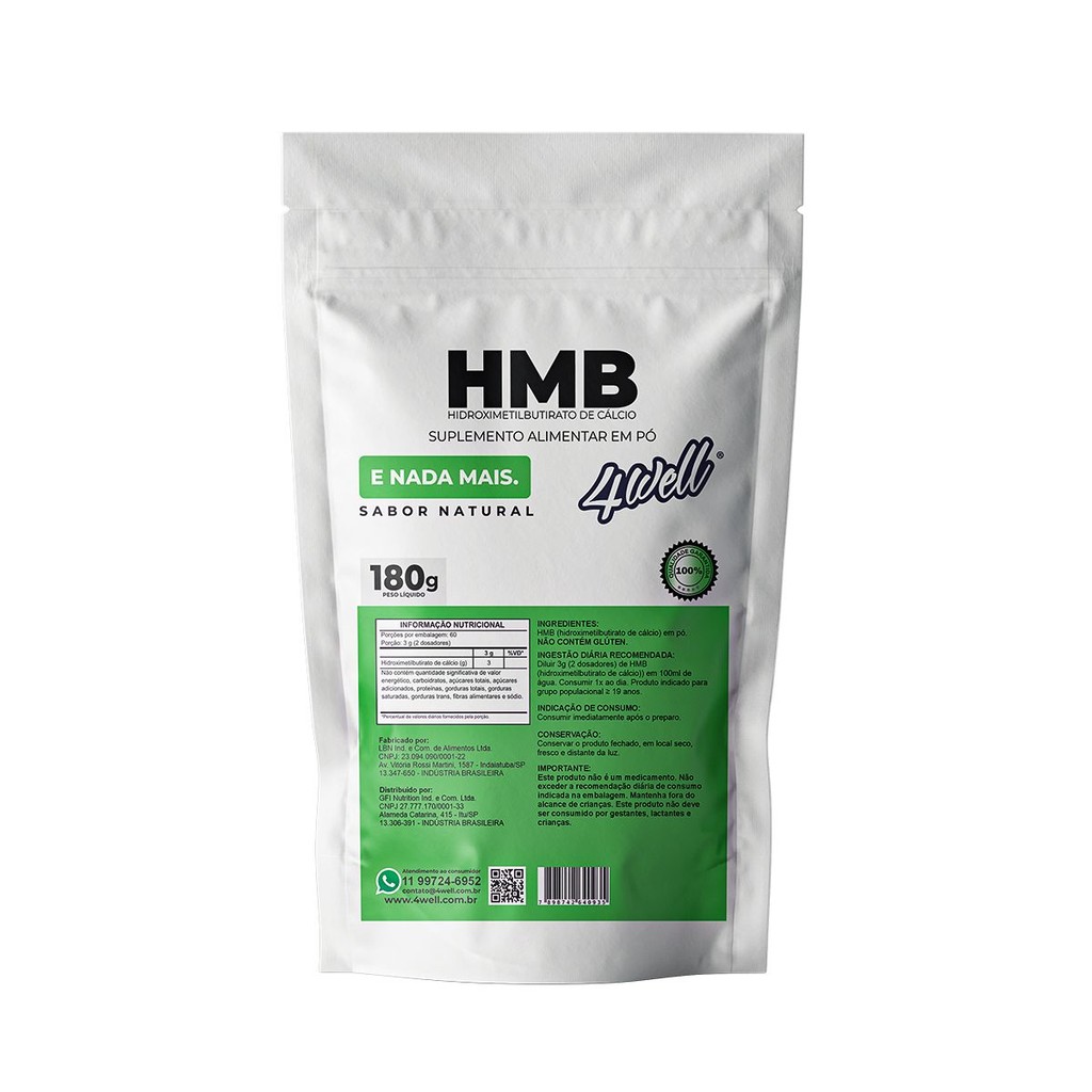 HMB Hidroximetilbutirato 4well 180g Sabor Natural - Health