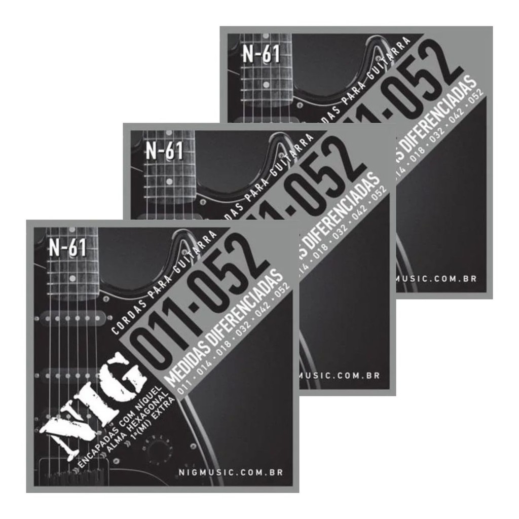Kit 3 Encordoamentos Guitarra NIG .011/052 N-61