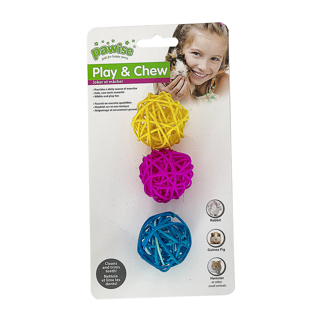 Brinquedo p/ Roedor Pawise – Bola Natural de Palha de Milho s/ Sino, Antiestresse e Segura