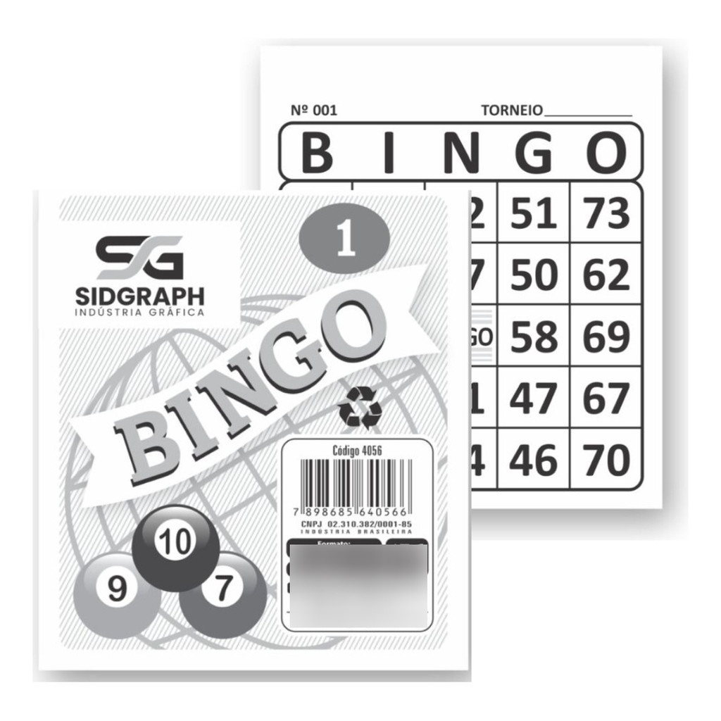 Cartela Bingo Jogo 500 a 1500 Folhas Branco Papel Offset R.4056 - Kit com 5/10/15 blocos