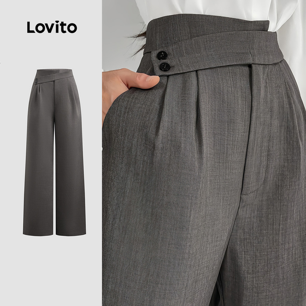 Lovito Calça elegante com bolso assimétrico liso para mulheres LBL23200 - Women Clothes