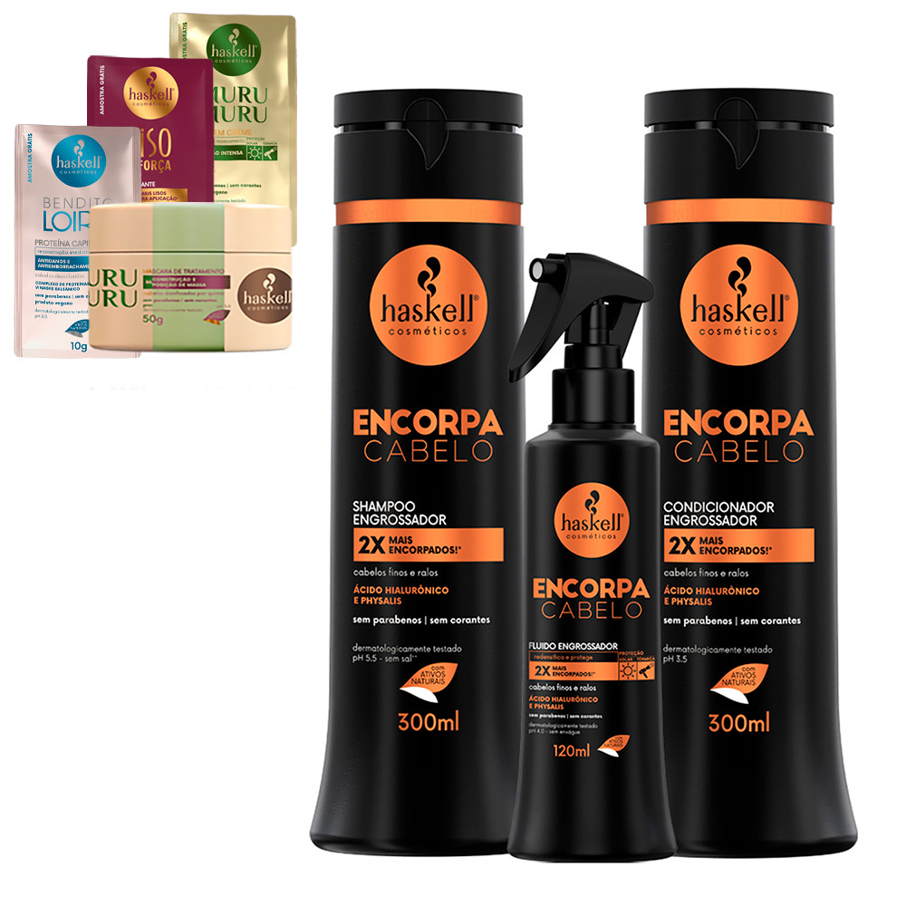 Kit Shampoo Condicionador Encorpa 300ml + Fluido Haskell em Oferta na Shopee
