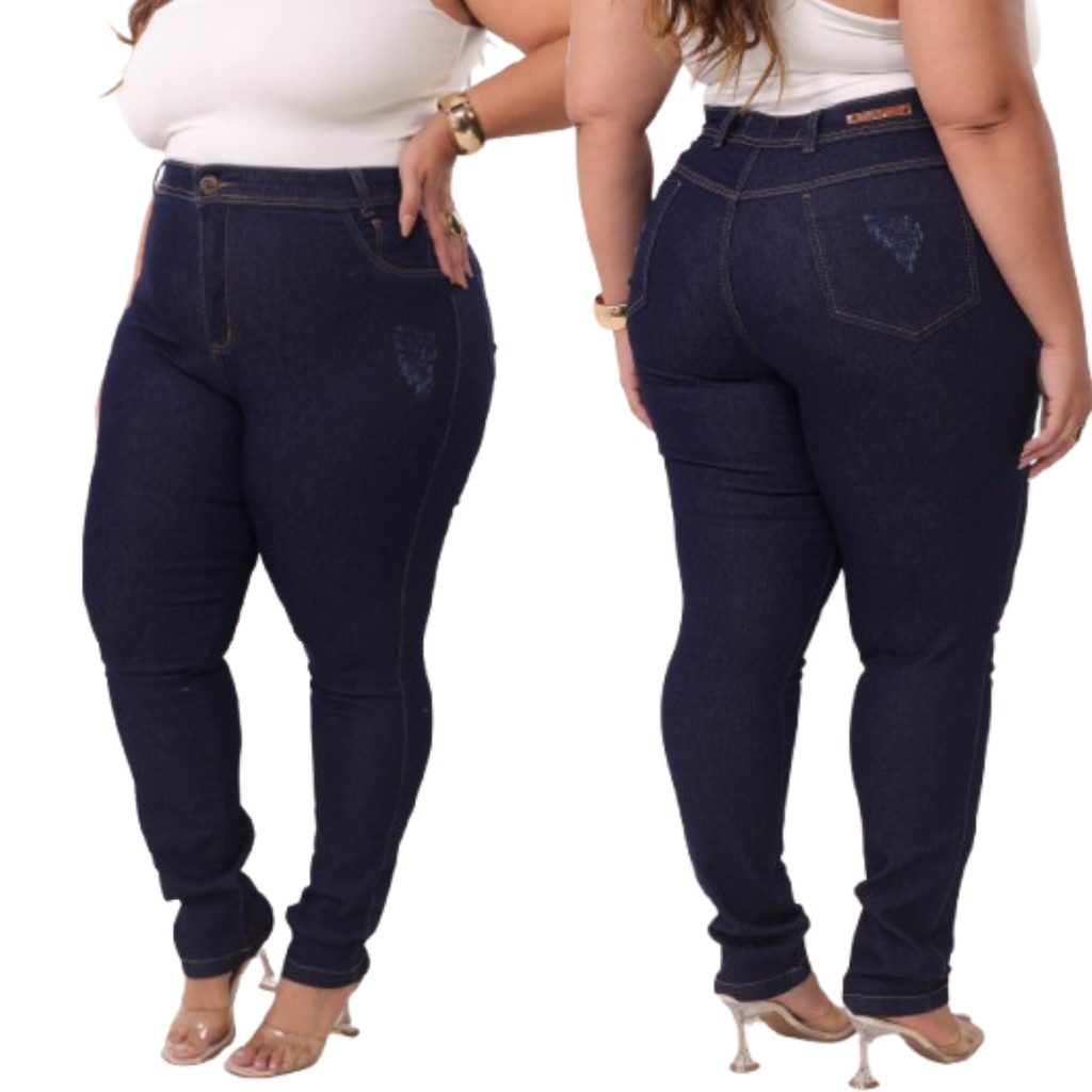 Kit com 2 Calça Jeans Feminino Plus Size Elastano Modelo Curve 48-64