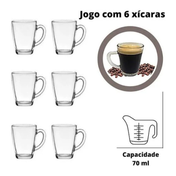 Kit Jogo Xícaras de Vidro Fratelli 70ml Café Espresso Shot Bebidas Quentes Conjunto Elegan...